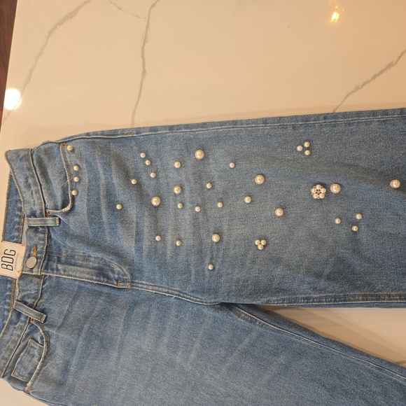 Urban Outfitters BDG Pearl Embellished Wide Leg High Rise Jeans Blue Size 29 - Picture 2 of 7